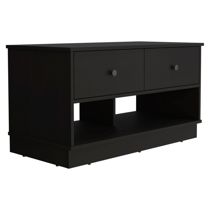 Hamilton Storage Bench, Two Open Shelves, Two Drawers -Black