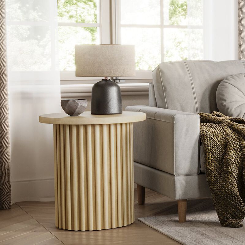 Jofran Auden 24 Round Mid-Century Modern Fluted Pedestal Base End Table