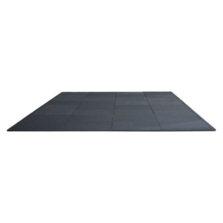 0.56" Thick Gym Floor Mats 12 Tiles Rubber Top with EVA Foam Black & Blue
