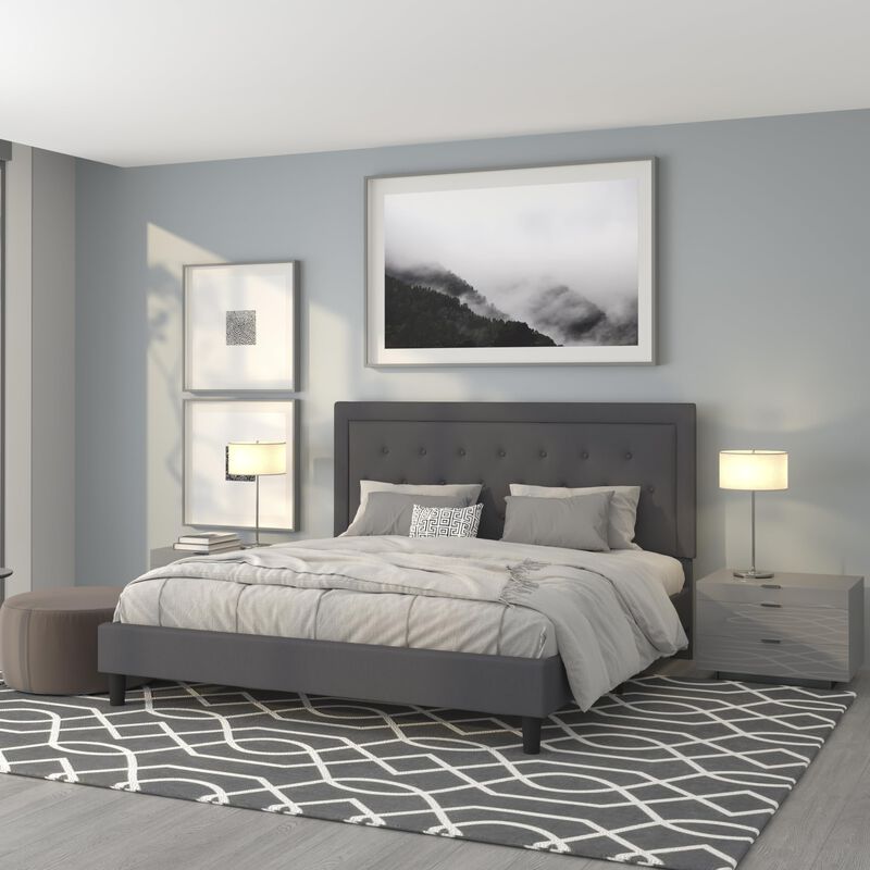 Flash Furniture Roxbury King Size Tufted Upholstered Platform Bed in Dark Gray Fabric image number 1