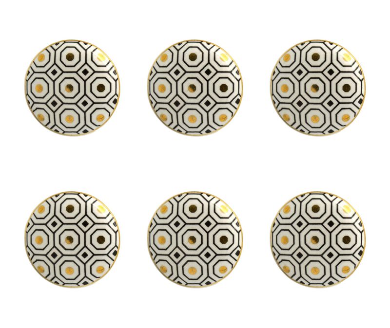 HomeRoots Set of Six Gold Silver And White Geometric Ceramic Drawer Pull Knobs image number 3