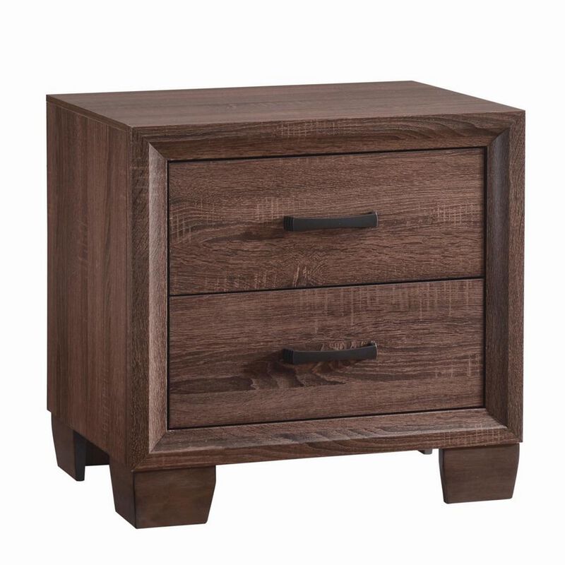 Wooden 2 Drawer Nightstand, Medium Warm Brown-Benzara image number 1