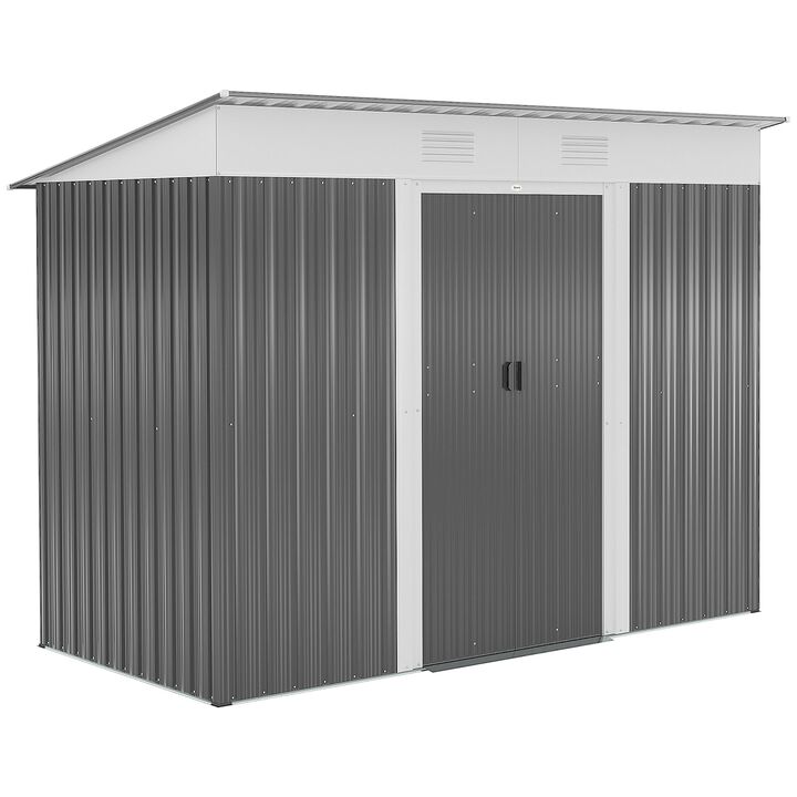 8' x 4' Backyard Garden Tool Storage Shed with Dual Locking Doors, 2 Air Vents and Steel Frame, Black/White