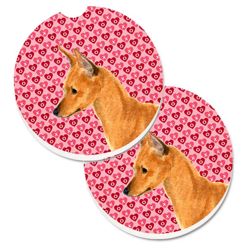 Caroline's Treasures Min Pin Hearts Love & Valentine's Day Portrait Set of 2 Cup Holder Car Coasters SS4466CARC, 2.56, Multicolor image number 0