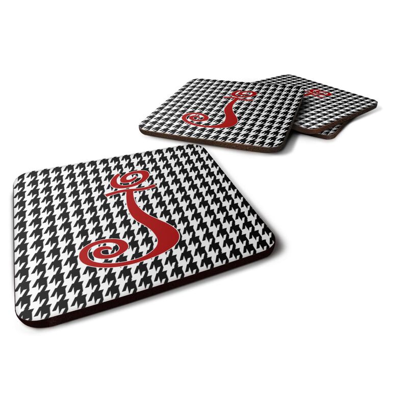 Caroline's Treasures CJ1035-JFC Monogram-Houndstooth Black Foam Coasters (Set of 4), Initial Letter J, 3.5 H x 3.5 W, Multicolor