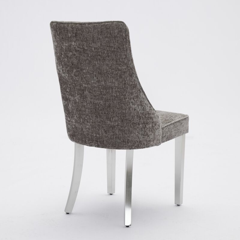 Set of 2 Upholstered Dining Chairs with Comfy Fabric and Stainless Steel Legs
