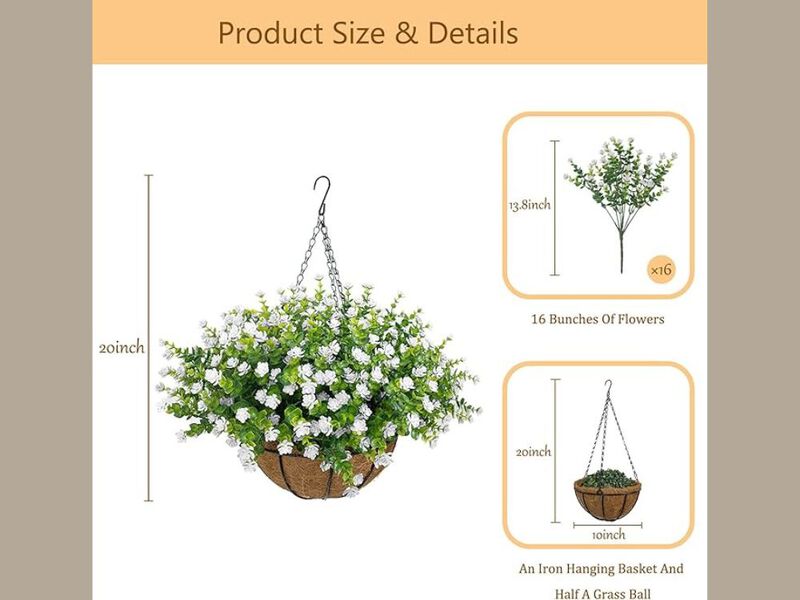 White Artificial Hanging Flowers UV Resistant Outdoor Garden Porch Decor image number 2