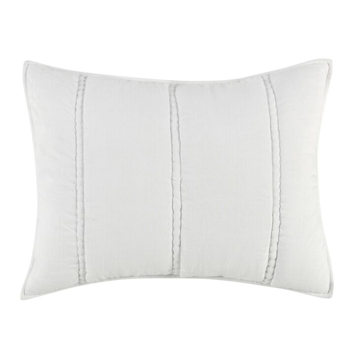 Rawi Standard Pillow Sham, Channel Stitch White Ramie Cotton, 20x26 - Benzara