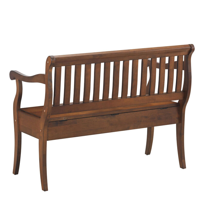 HomeRoots 42" Dark Brown Solid Wood Storage Bench With Flip Top image number 3