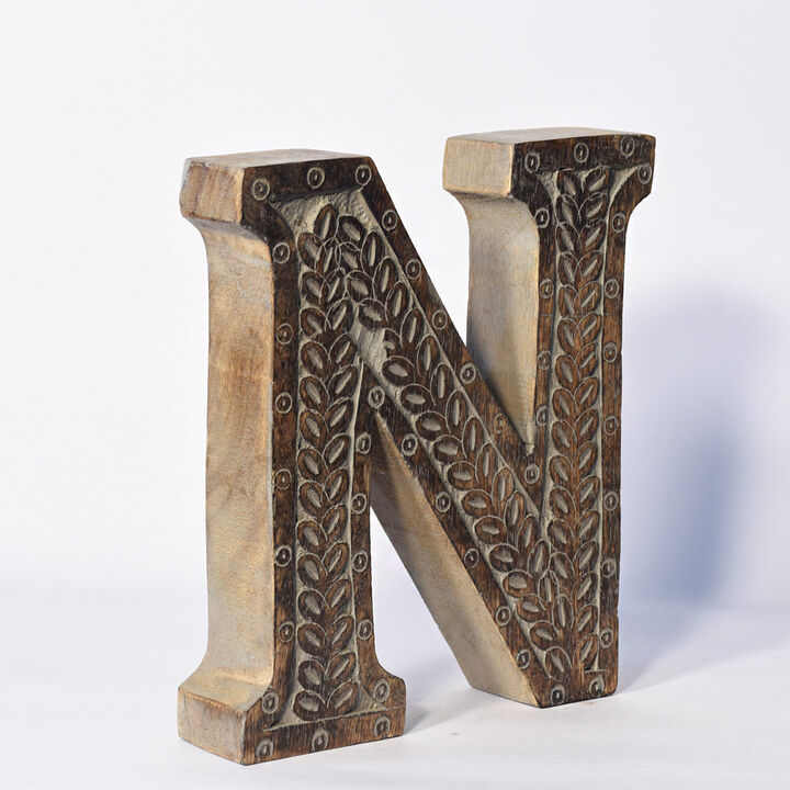Vintage Gray Handmade Eco-Friendly "N" Alphabet Letter Block For Wall Mount & Table Top Décor