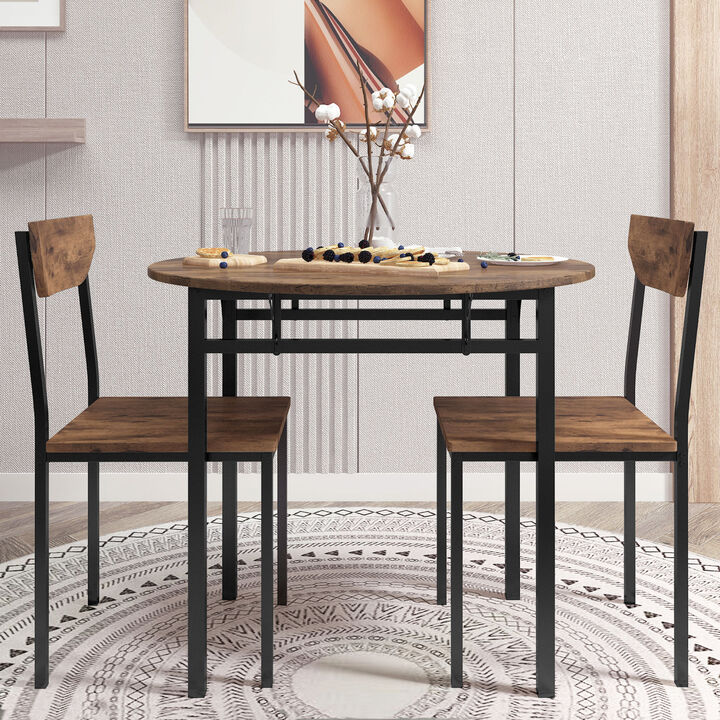 Modern 3-Piece Round Dining Table Set with Drop Leaf and 2 Chairs