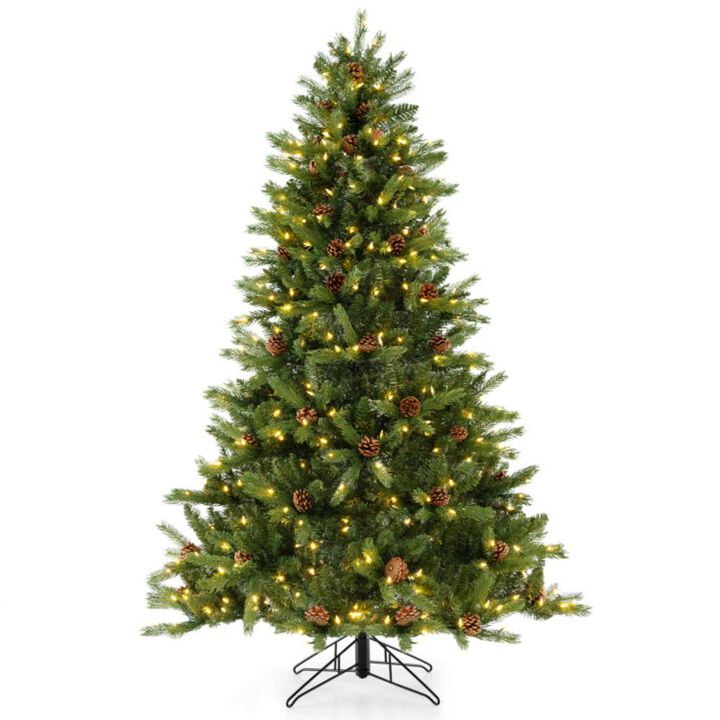 Hivvago Artificial Christmas Tree with Pine Cones and Adjustable Brightness