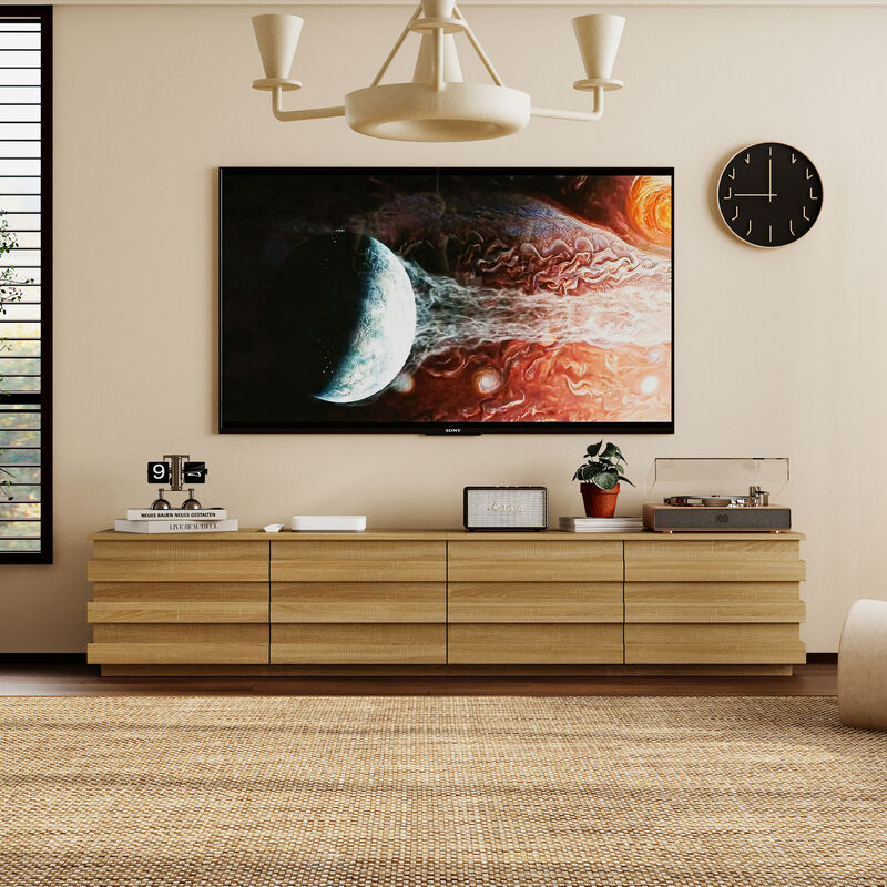 FUFU&GAGA Modern Walnut Wood Grain TV Stand with 4 Drawers (78.7" W x 15.6" D x 15.7" H), Walnut