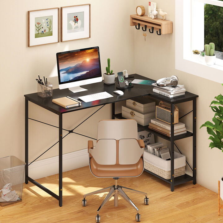 L-Shaped Reversible Corner Desk with Adjustable Storage Shelves for Home Office