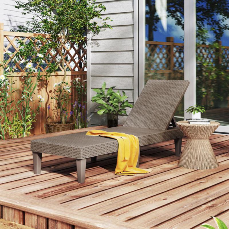 Hivvago Outdoor Chaise Lounger Chair with Waterproof Rattan Textured PP Surface and 330 lbs Capacity