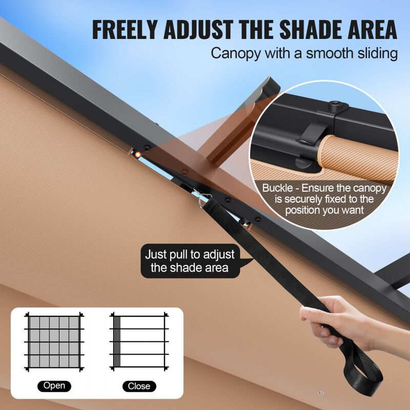 Outdoor Retractable Pergola with Sun Shade Canopy Aluminum