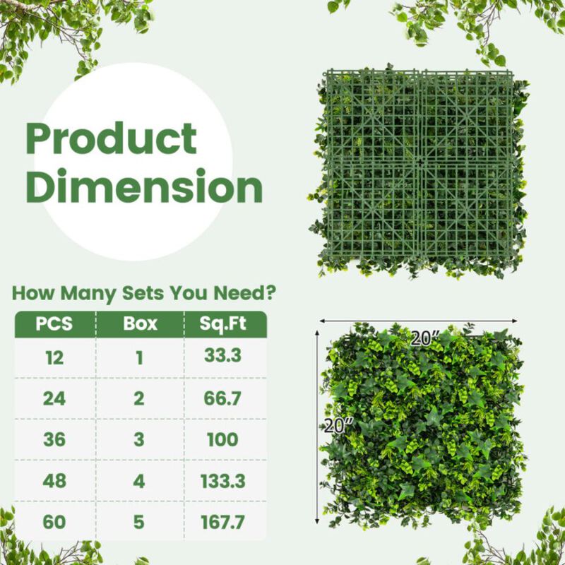 Hivvago 12 Pieces Artificial Greenery Foliage Panels with Insertable Branches
