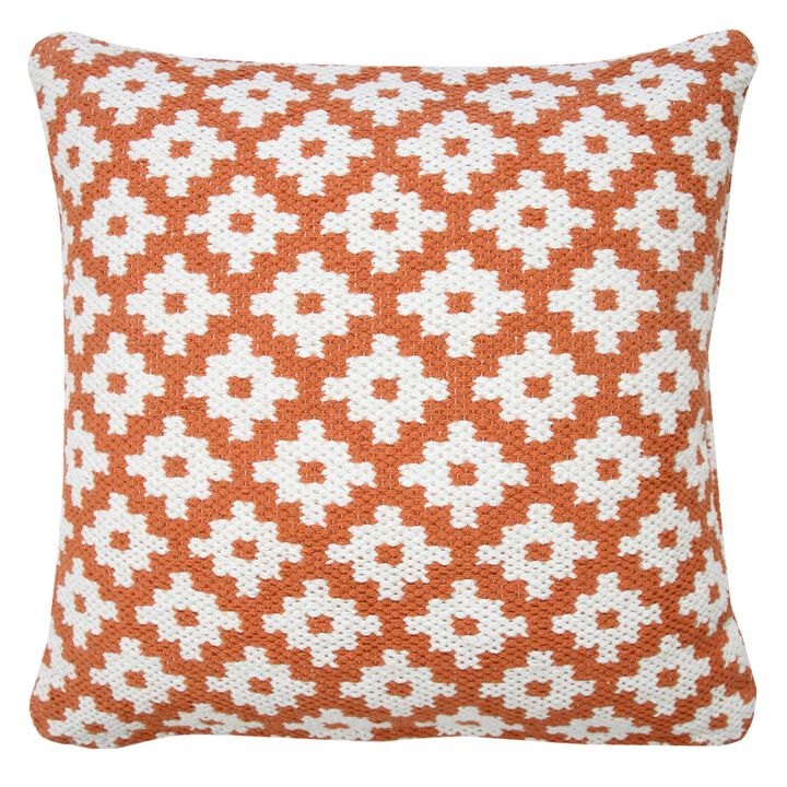 20" Orange and White Swiss Sun Geometric Square Throw Pillow