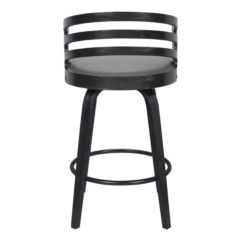 Jayden  Counter Height Swivel Grey Faux Leather and Black Wood Bar Stool