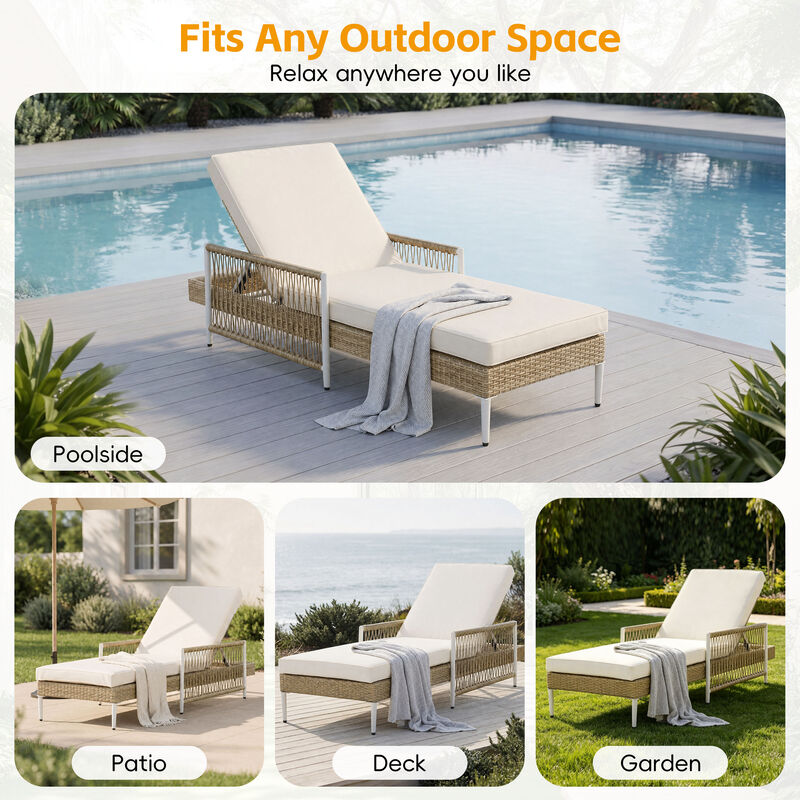Merax Outdoor Wicker Chaise Lounge Set with 6 Recline Positions, Thick Cushions image number 2