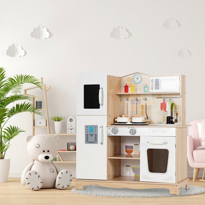 Hivvago Wooden Kids Pretend Kitchen Playset Cooking Play Toy with Utensils and Sound