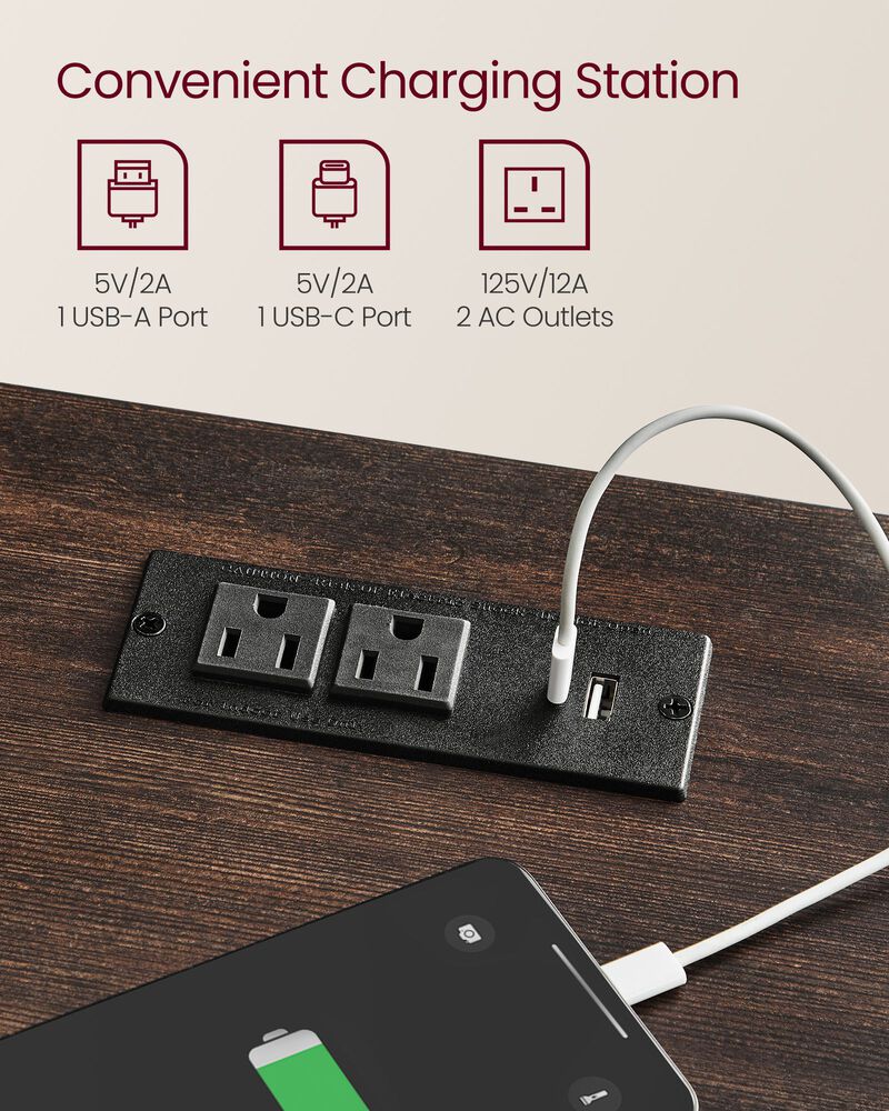 Nightstand with Charging Station and Open Compartment for Convenient Storage image number 2