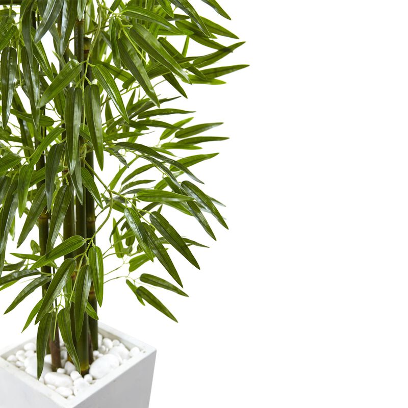 Hivvago 5 Feet Bamboo Tree with White Planter UV Resistant (Indoor/Outdoor)