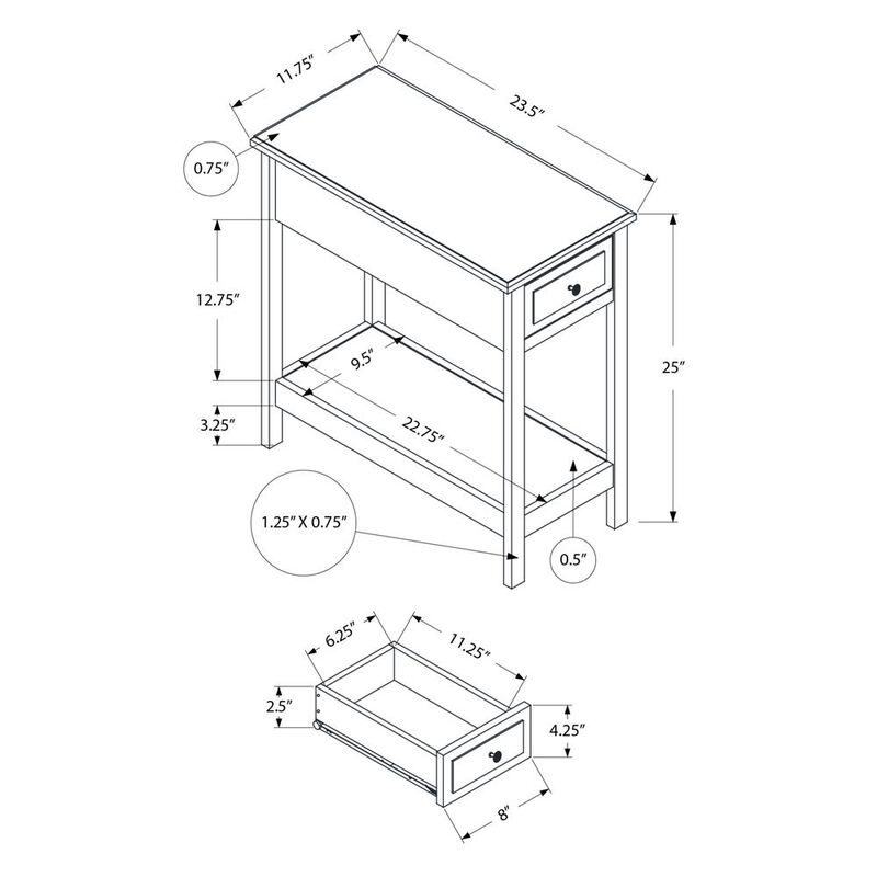 Accent Table, 2 Tier, Narrow, Storage Drawer, Lamp, Brown Veneer, Transitional