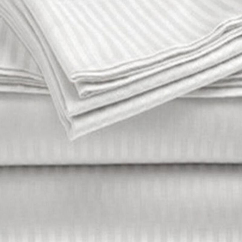 Embossed 1800 Series Wrinkle Resistant Ultra Soft Stripe Premium All Season Bed Sheet Set, King, White