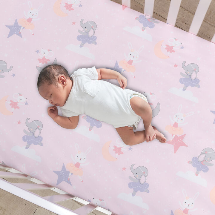 Bedtime Originals Tiny Dancer Fitted Crib Sheet - Pink, Animals, Celestial