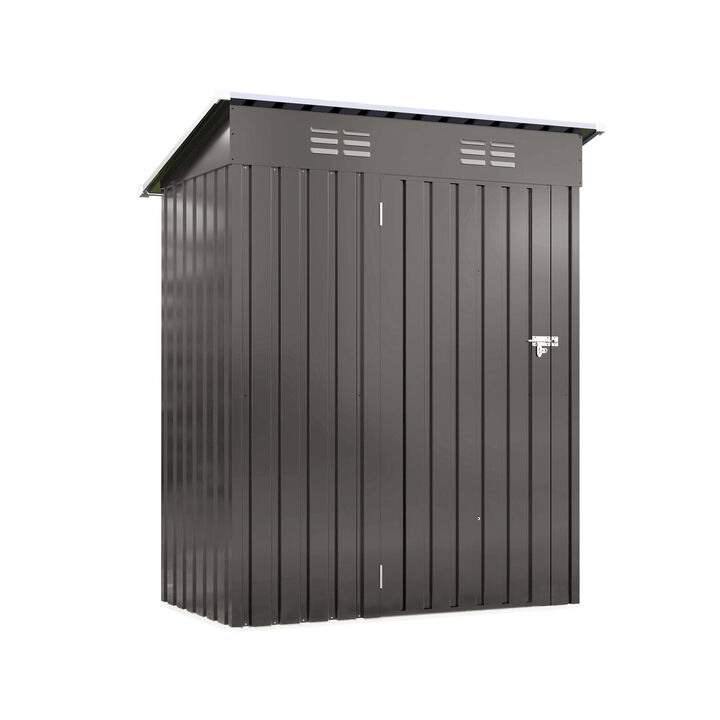 5X3 FT Metal Outdoor Storage Shed with Pitched Roof and Lockable Door