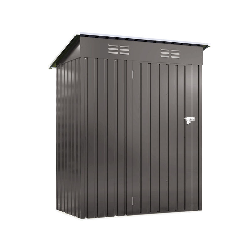 5X3 FT Metal Outdoor Storage Shed with Pitched Roof and Lockable Door image number 0