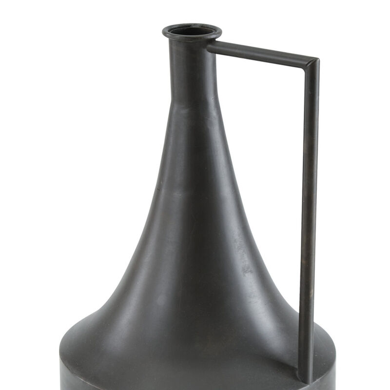 Decorative Vase, Metal Angular Handle and Curved Neck, 17 Inch Black