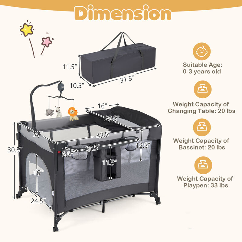 Portable 5-in-1 Baby Playard with Changing Station and Music Box image number 2