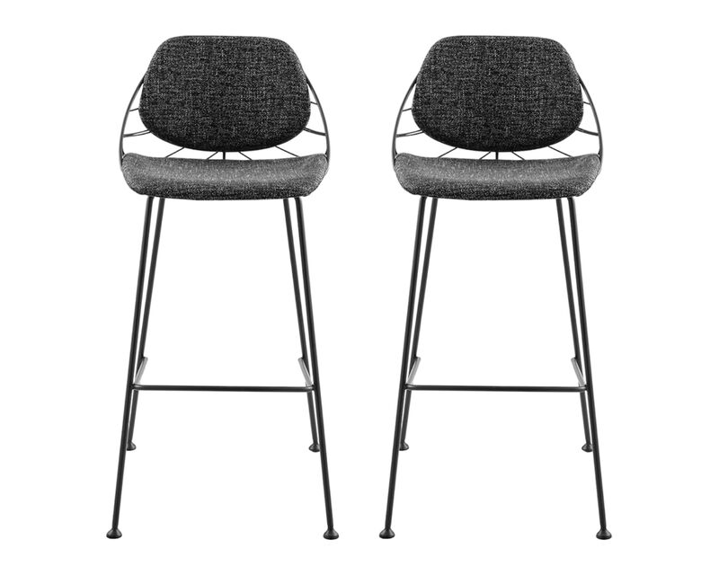 Hivvago Set of Two 30 Inch Black Steel Low Back Bar Height Bar Chairs