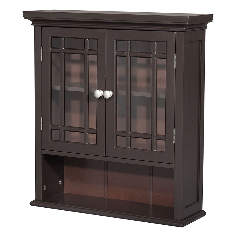 Hivvago Dark Espresso 2-Door Bathroom Wall Cabinet with Open Shelf