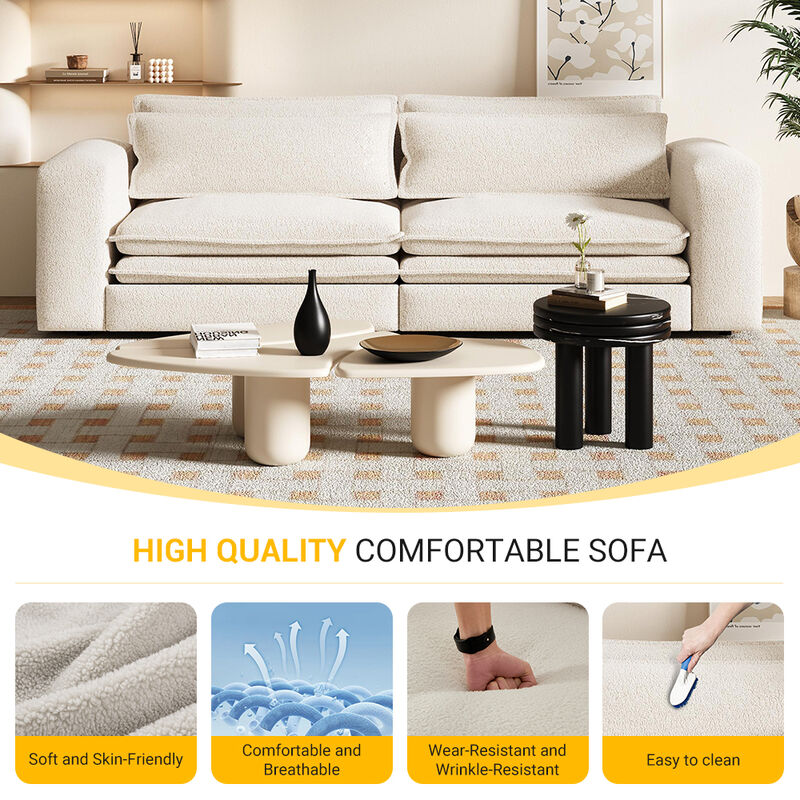 Whisen 93" King Size Sleeper Sofa, 3-Seat Teddy Fabric Convertible Couch with 2 Lumbar Pillows image number 5