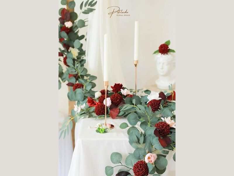 25 Piece Burgundy Artificial Dahlia Flower Stems Wedding Centerpiece Decor image number 2