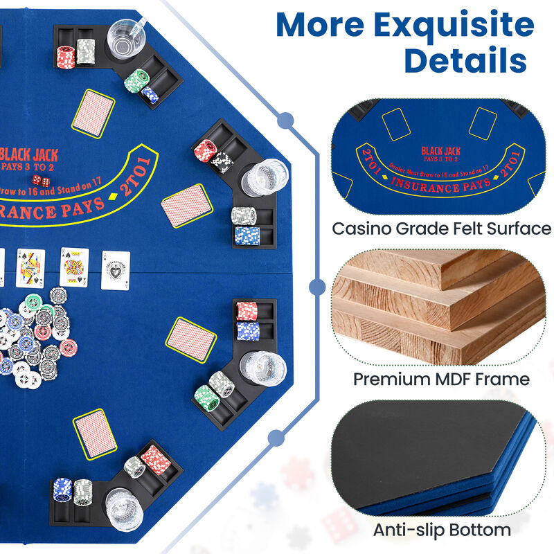 Portable 8 Player Poker Table Top with Built In Cup Holders and Chip Trays image number 7