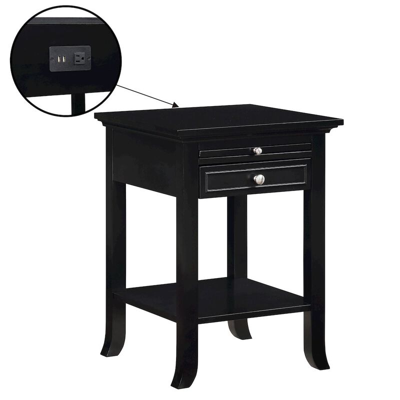 Convenience Concepts 1 Drawer End Table with Charging Station and Pull-Out Shelf