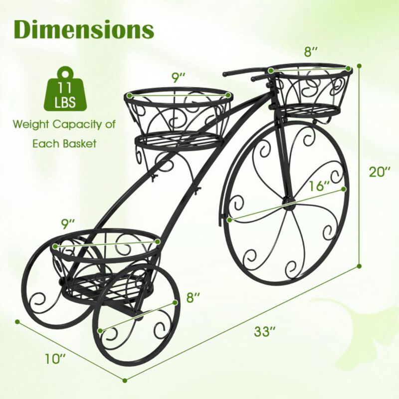 Hivvago Tricycle Plant Stand Flower Pot Cart Holder with 3 Hollowed Baskets
