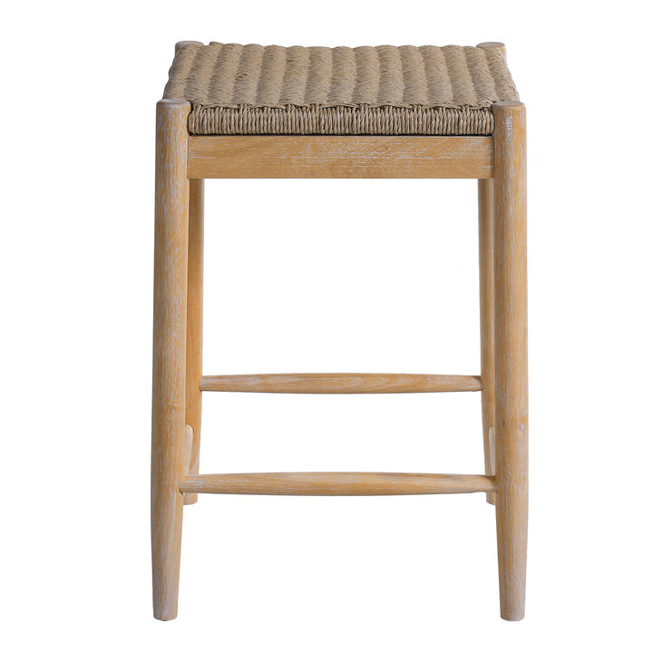 Christopher Knight Home Amelia Boho 25.8" Acacia Wood Backless Counter Stools with Wicker Woven Seat
