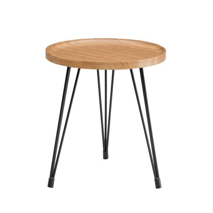 Tadao Raised Lip Edge Side Table with Modern Black Metal Hairpin Legs - Round