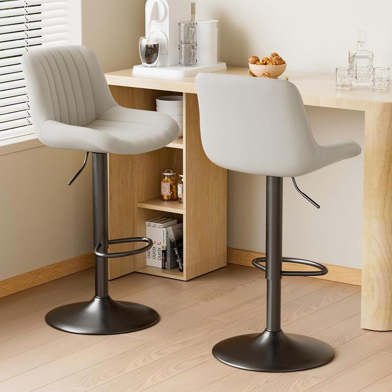 Swivel Bar Stools Set of 2, Upholstered Counter Height Bar Stools with Back and Footrest, 360 Degree Swivel Kitchen Island Chairs, Modern Barstools for Kitchen Counter, Home Bar, Dining image number 1