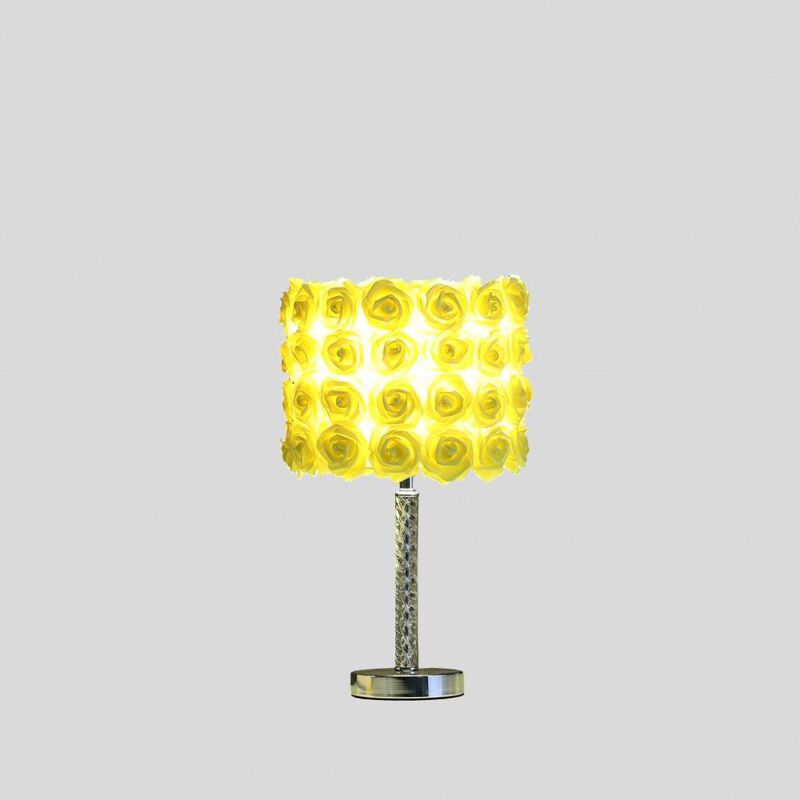 Hivvago 18" Silver Bedside Table Lamp With Yellow Flowers Drum Shade