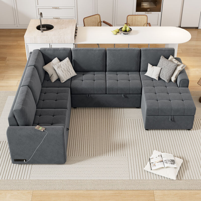 Merax U-shaped Sofa Sectional Sofa with A Storage Chaise Lounge image number 2