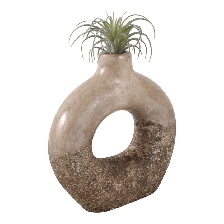 12x10" Open Cut-out Terracotta Vase, Ivory Multi