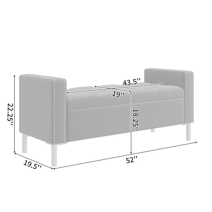 HL Home Furnishings Square Arm Tufted Storage Ottoman in Sky Blue Velvet