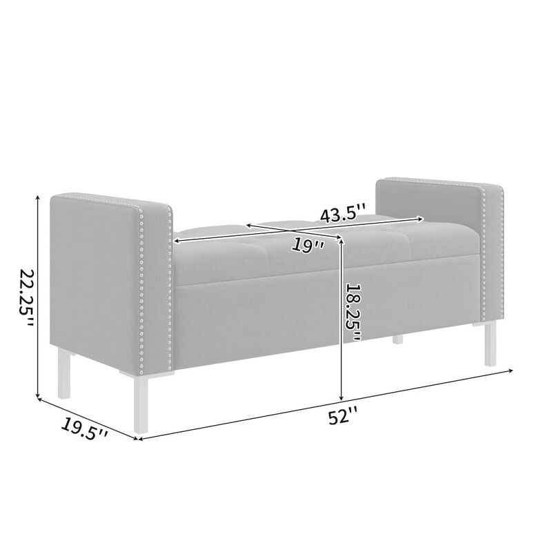 HL Home Furnishings Square Arm Tufted Storage Ottoman in Navy Blue Velvet