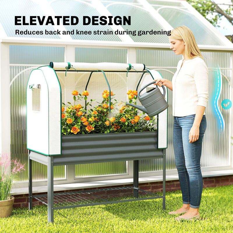 Hivvago Metal Raised Planter with Greenhouse Cover and Shelf image number 5